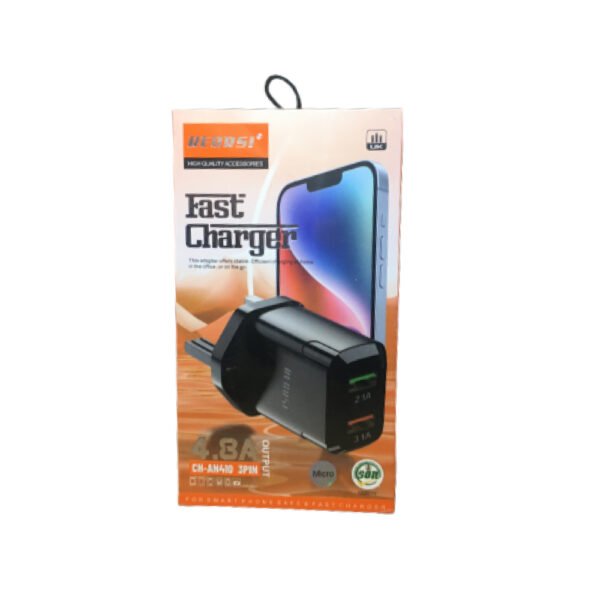 شاحن السفر ريكرسي ثنائي USB مع كيبل مايكرو يو اس بي، شاحن سريع