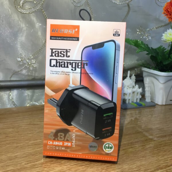 شاحن السفر ريكرسي ثنائي USB مع كيبل مايكرو يو اس بي، شاحن سريع - Image 2