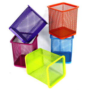 علبة أقلام معدنية شبكية مربعة متعدد الألوان